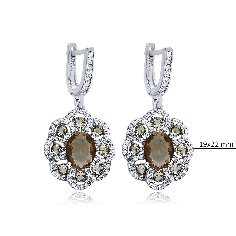 Flower Style Oval Silver Dangle Zultanite Earrings