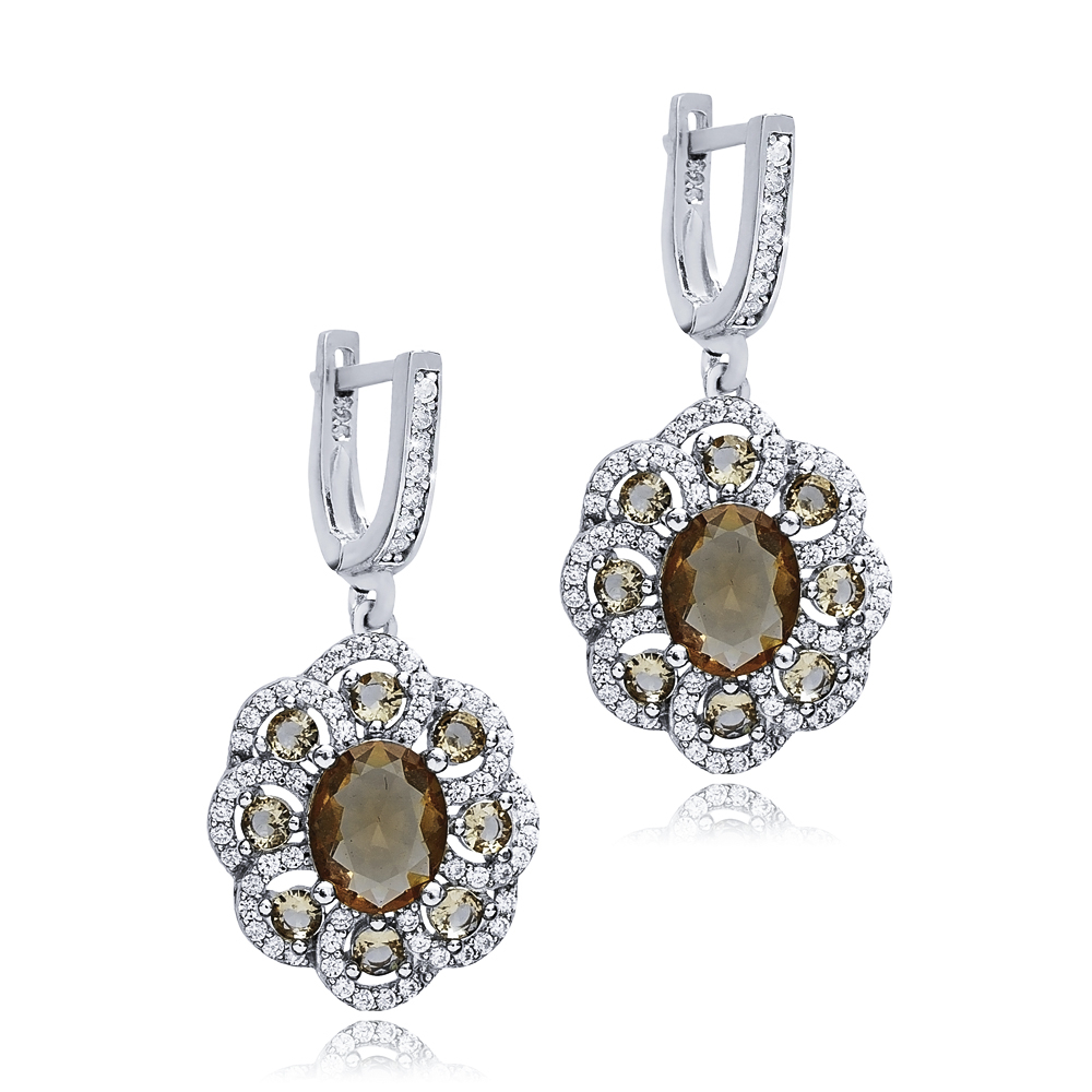 Flower Style Oval Silver Dangle Zultanite Earrings