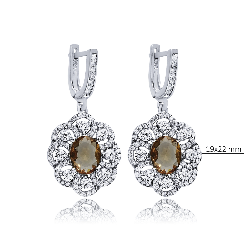 Oval Flower Design Silver Dangle Zultanite Earrings