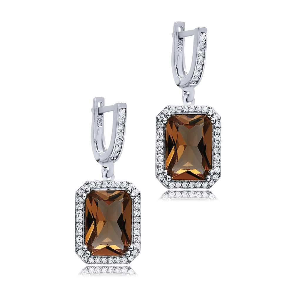 13x16 mm Baguette Design Silver Dangle Zultanite Earrings
