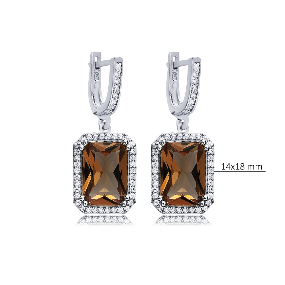 14x18 mm Baguette Design Silver Dangle Zultanite Earrings