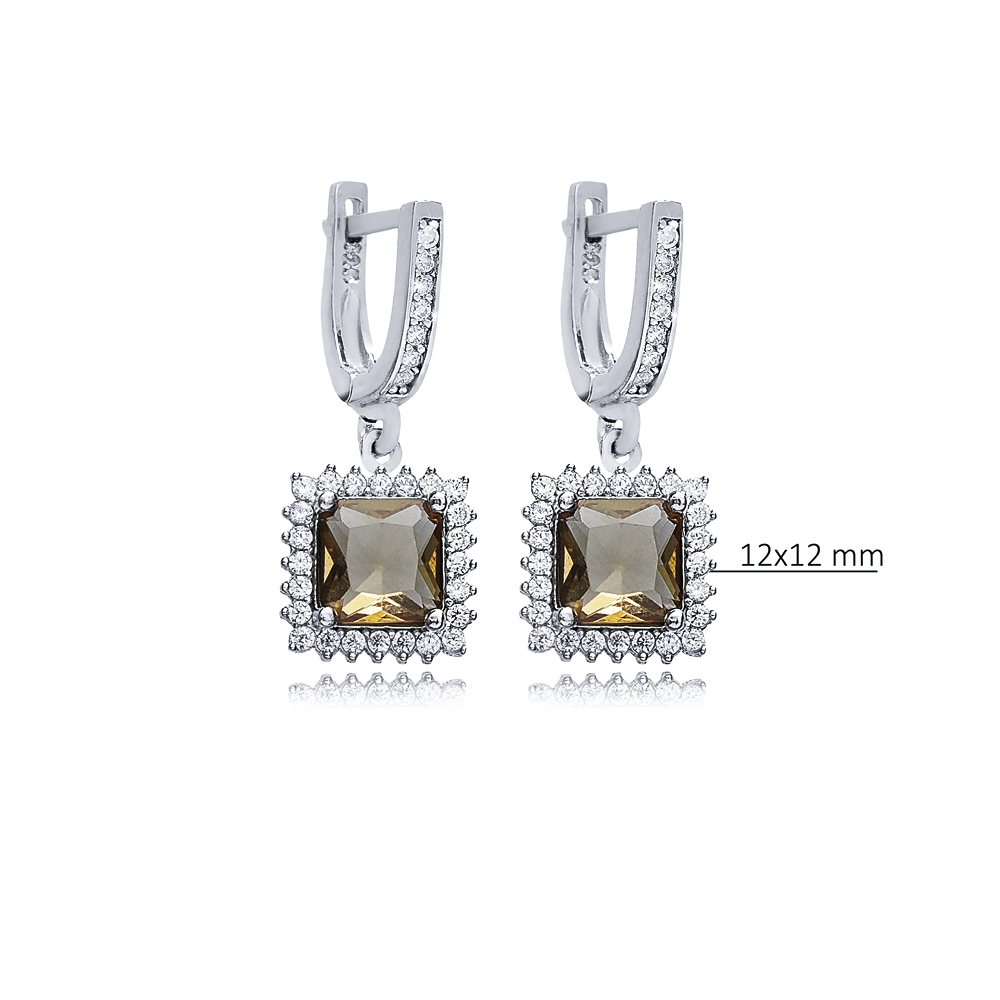 17x17 mm Square Silver Dangle Zultanite Earrings