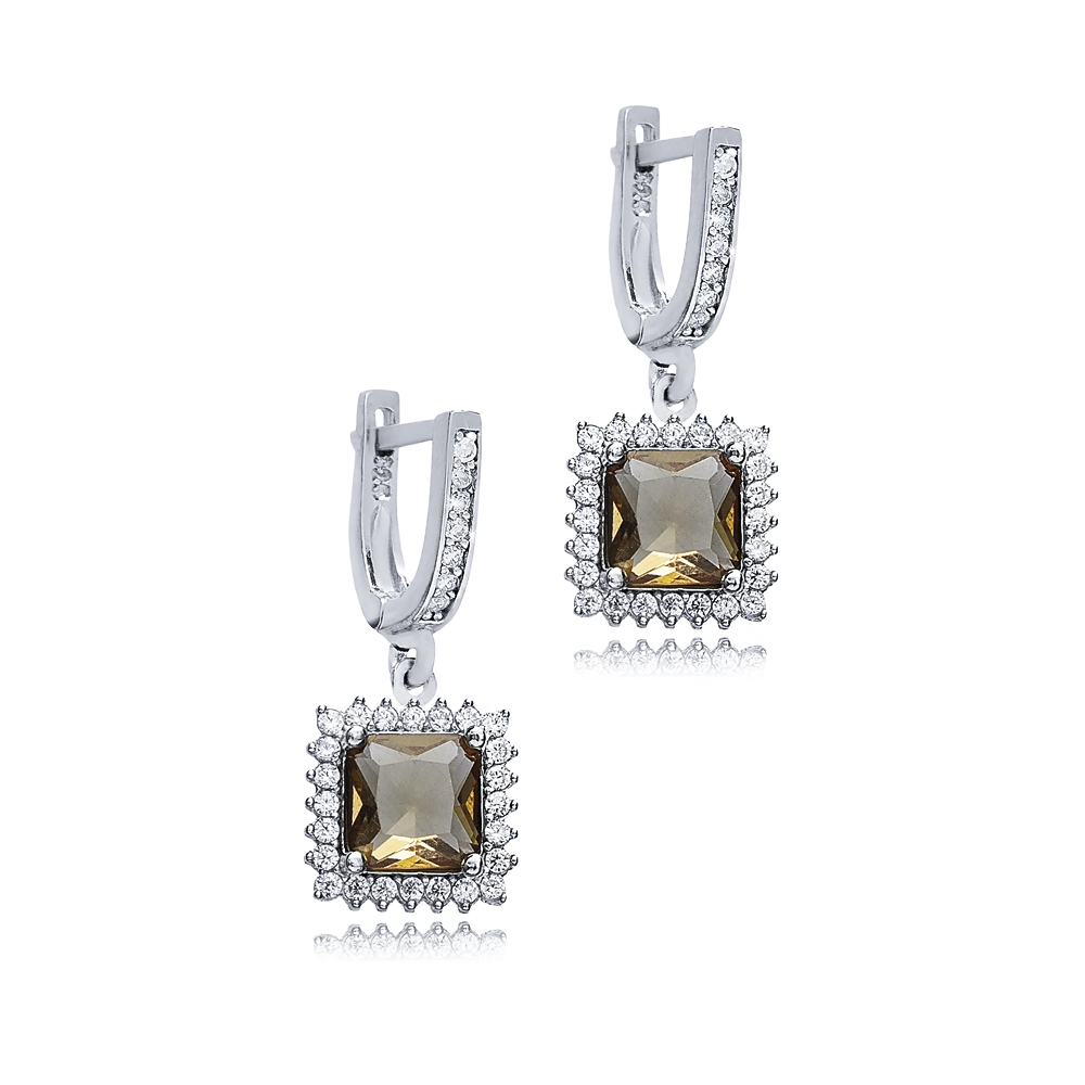 17x17 mm Square Silver Dangle Zultanite Earrings