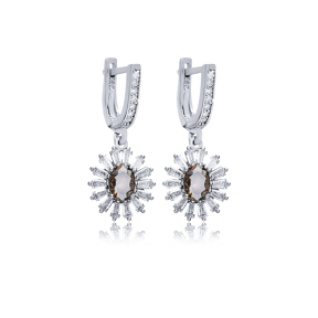 Flower Oval Silver Dangle Zultanite Earrings