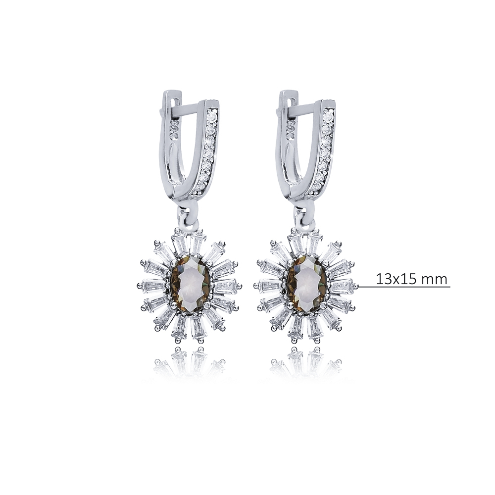 Flower Oval Silver Dangle Zultanite Earrings