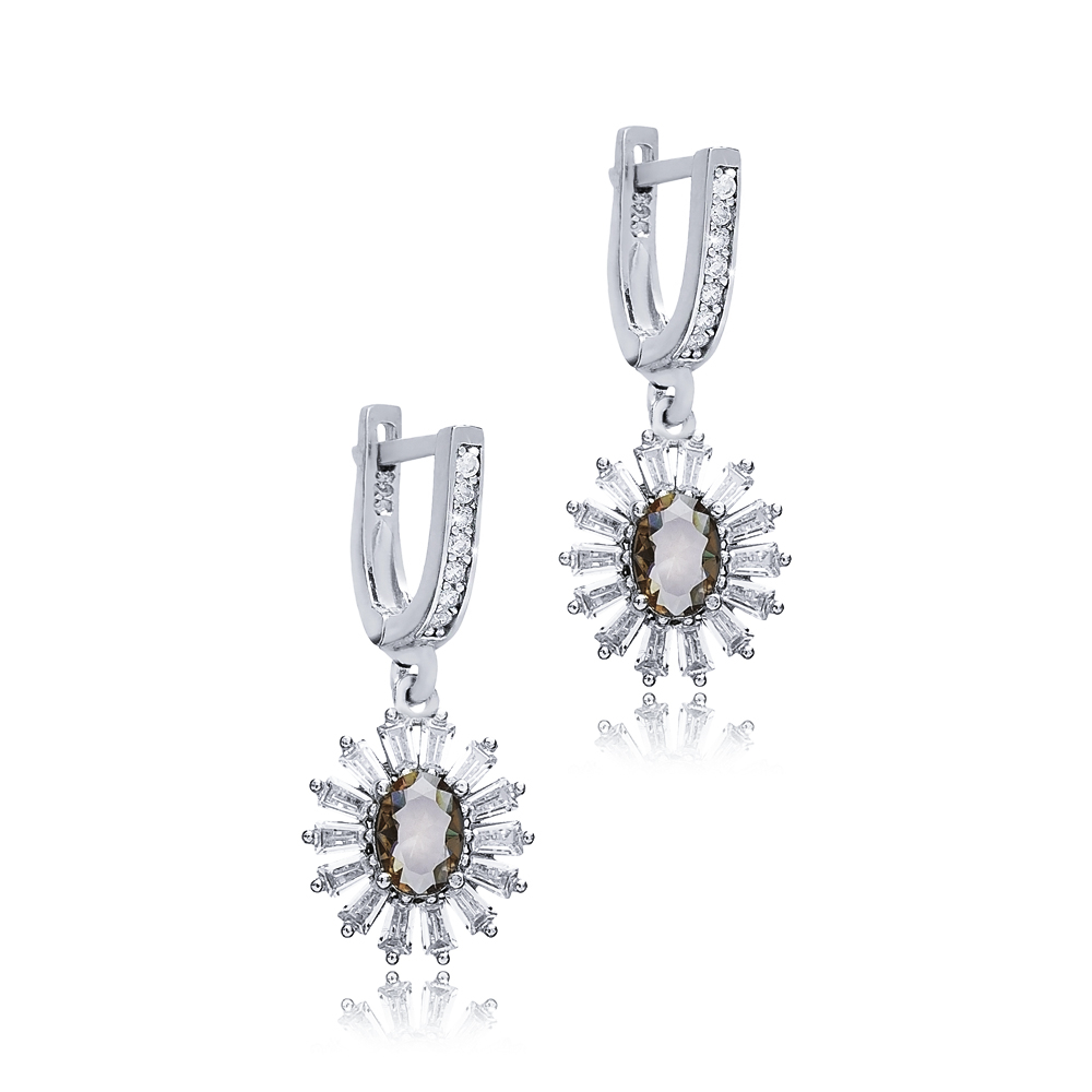 Flower Oval Silver Dangle Zultanite Earrings