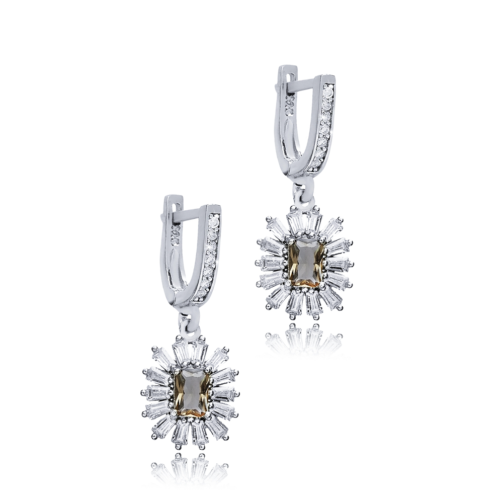 12x15 mm Baguette Silver Dangle Zultanite Earrings