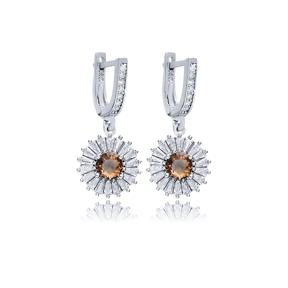 Round Flower Silver Dangle Zultanite Earrings