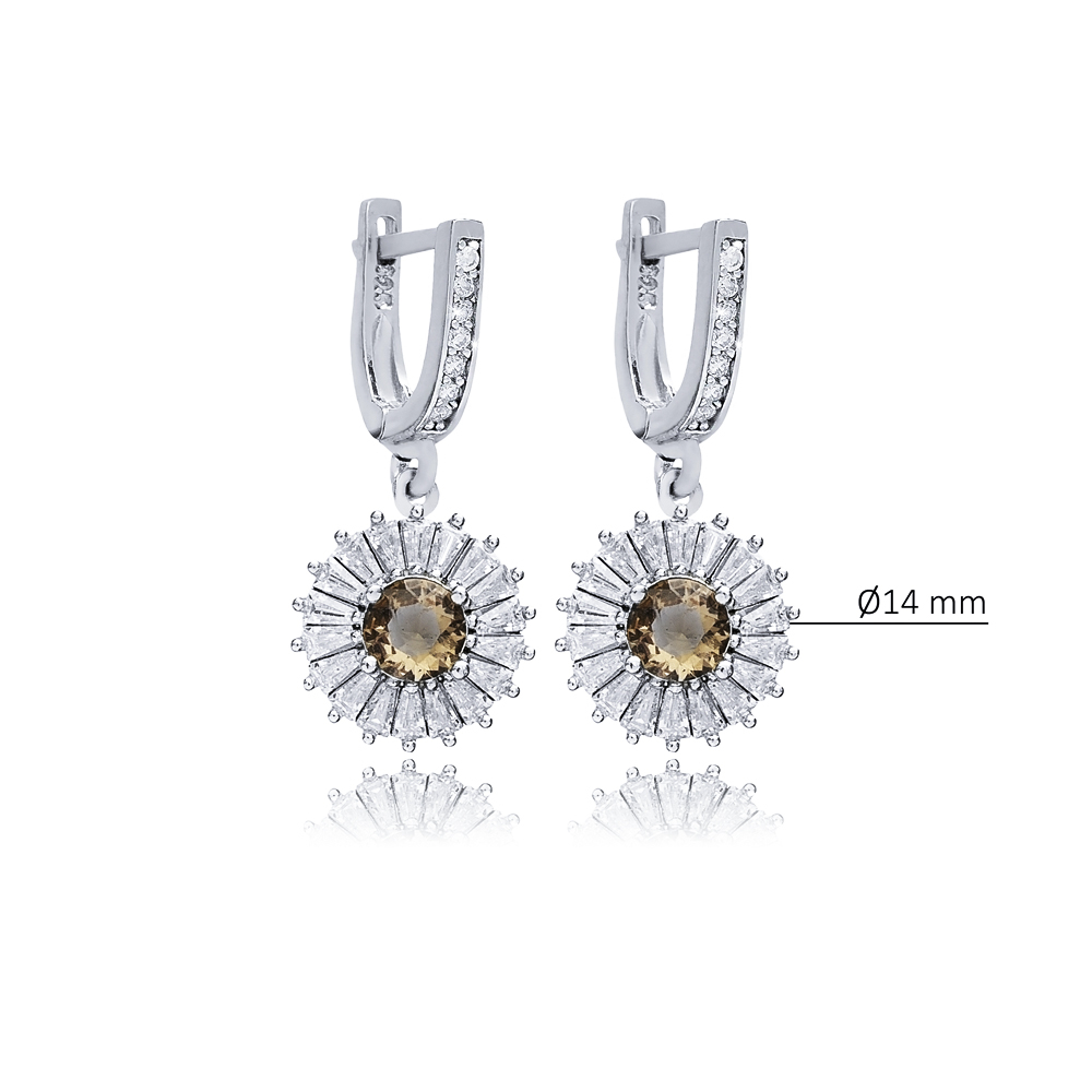 Round Flower Silver Dangle Zultanite Earrings