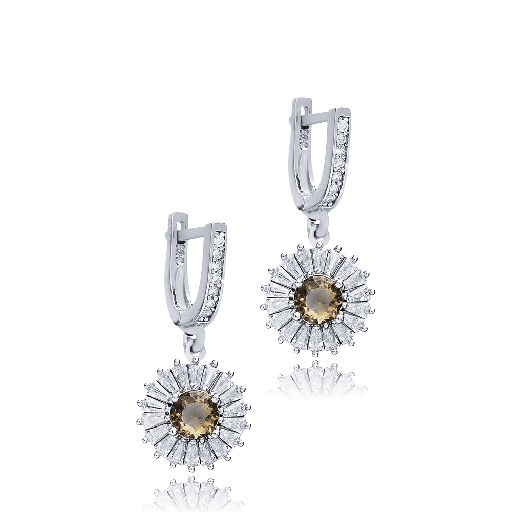 Round Flower Silver Dangle Zultanite Earrings
