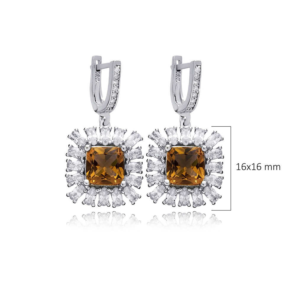 Square Design Cluster Silver Zultanite Earrings