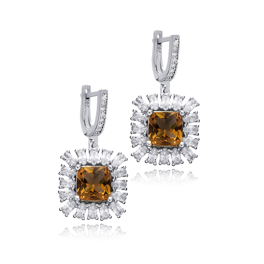 Square Design Cluster Silver Zultanite Earrings