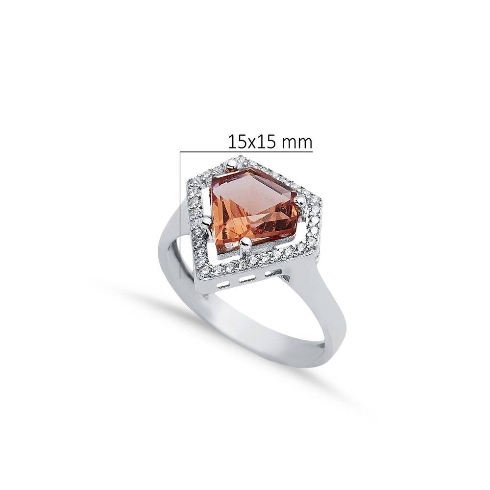 15x15 mm Diamond Design Silver CZ Zultanite Ring