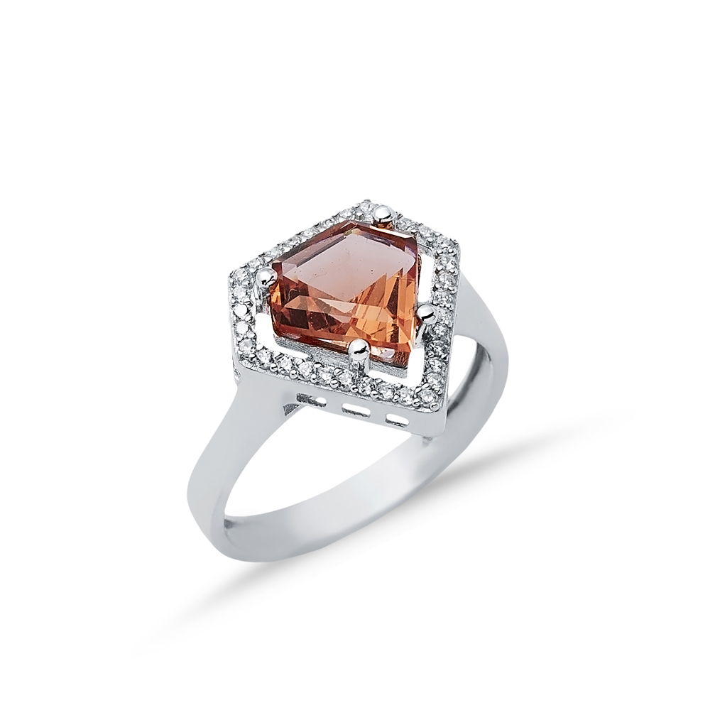 15x15 mm Diamond Design Silver CZ Zultanite Ring
