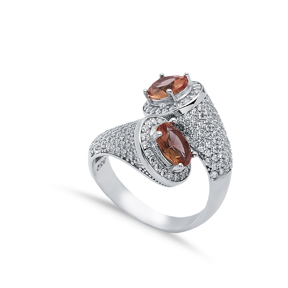 Double Side Oval Stony Cluster Silver Zultanite Ring