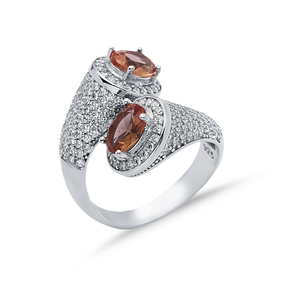Double Side Oval Stony Cluster Silver Zultanite Ring