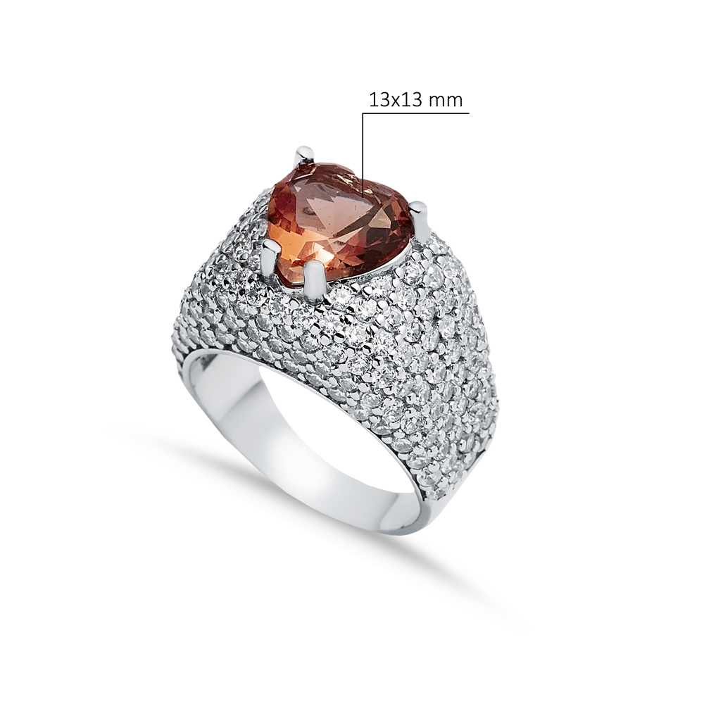 Heart Cut 925 Silver CZ Stony Cluster Zultanite Ring