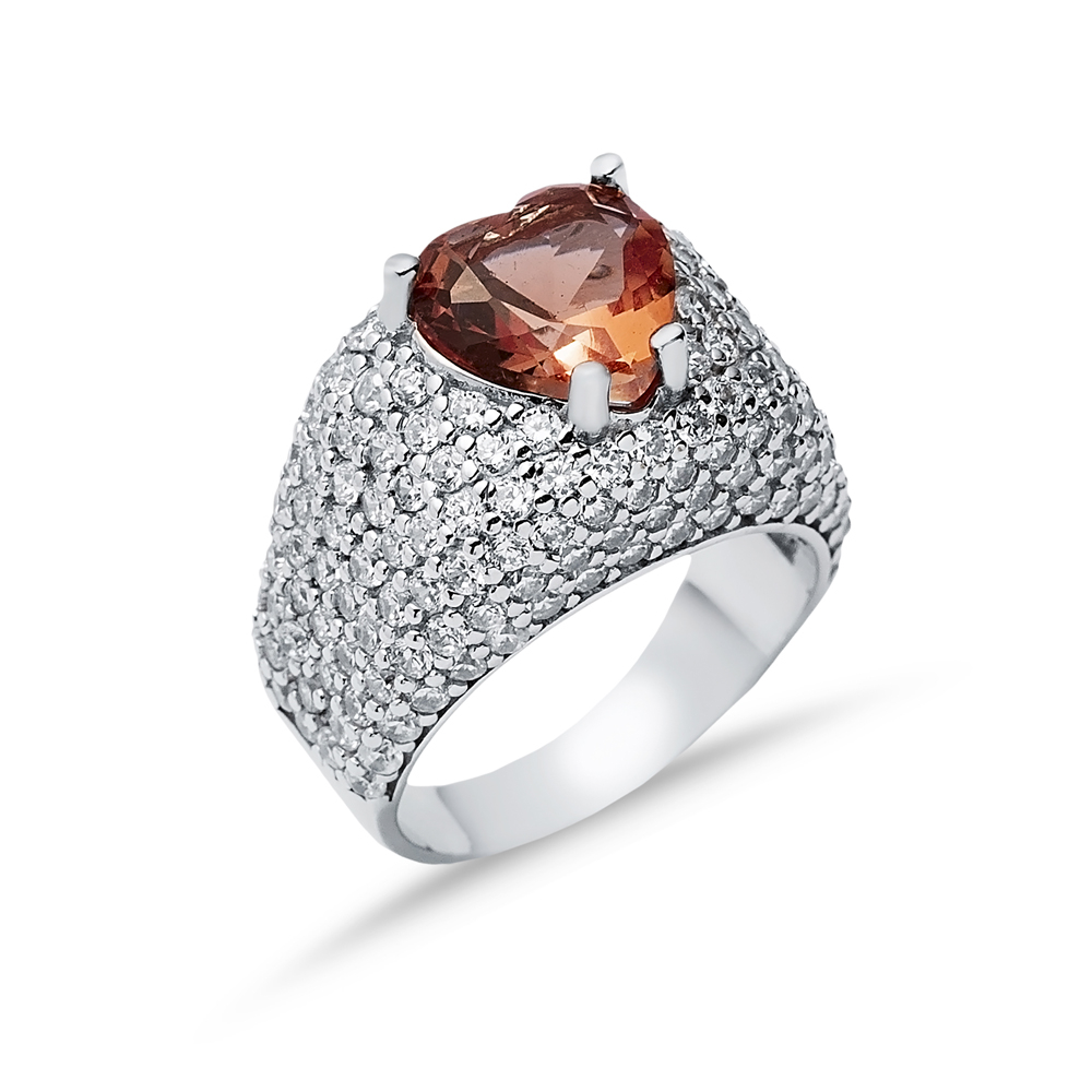Heart Cut 925 Silver CZ Stony Cluster Zultanite Ring