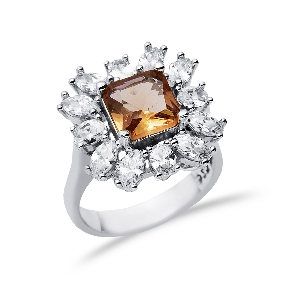 Square Cut Silver Cluster Zultanite Ring