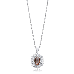 Oval Baguette Silver Charm Zultanite Necklace