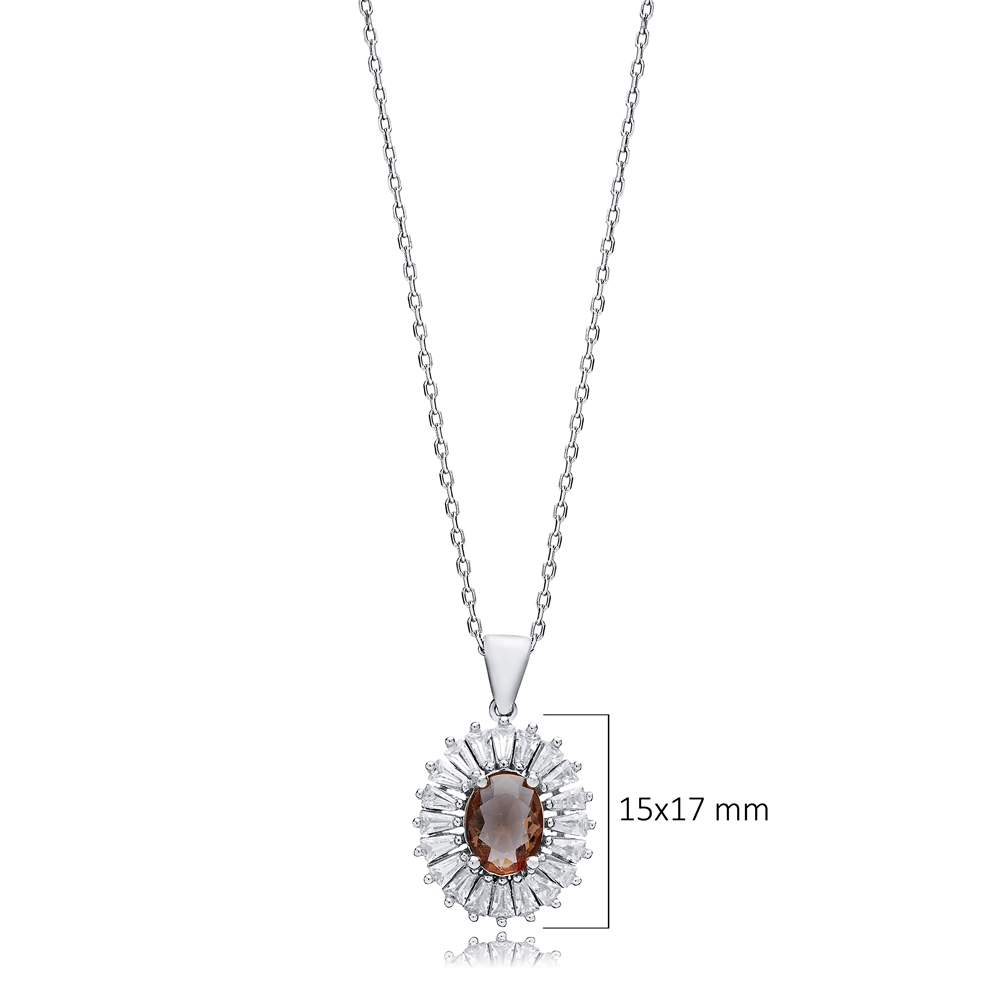 Oval Baguette Silver Charm Zultanite Necklace