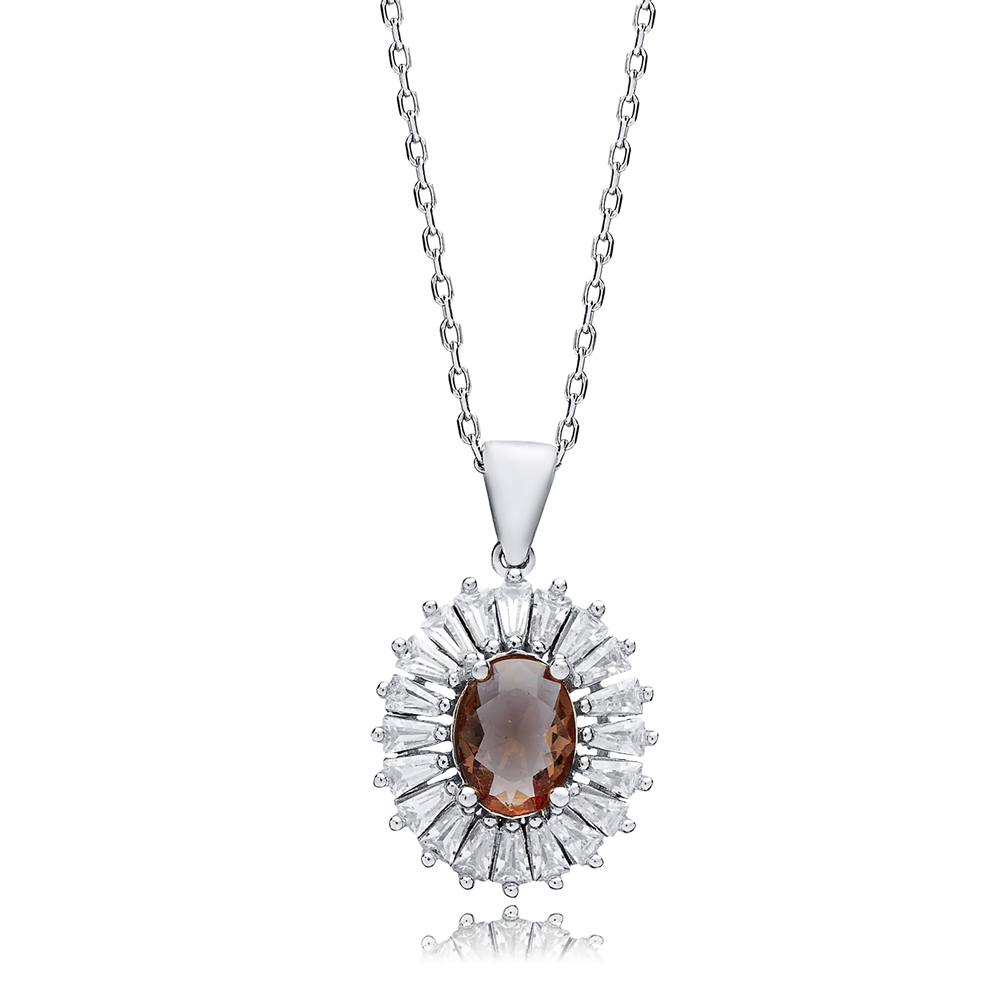 Oval Baguette Silver Charm Zultanite Necklace