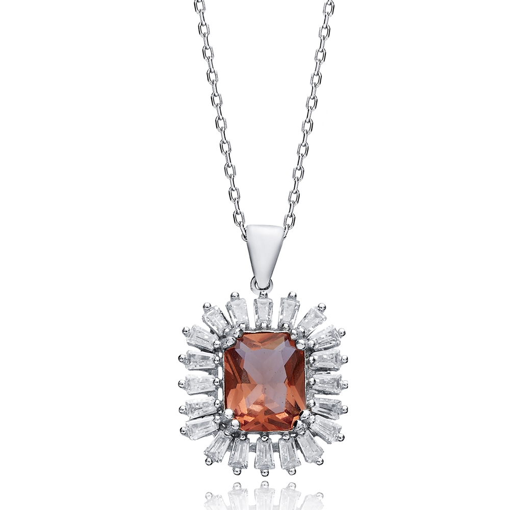 17x19 Baguette Silver Charm Zultanite Necklace
