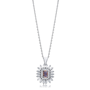 16x18 mm Baguette Design CZ Zultanite Necklace