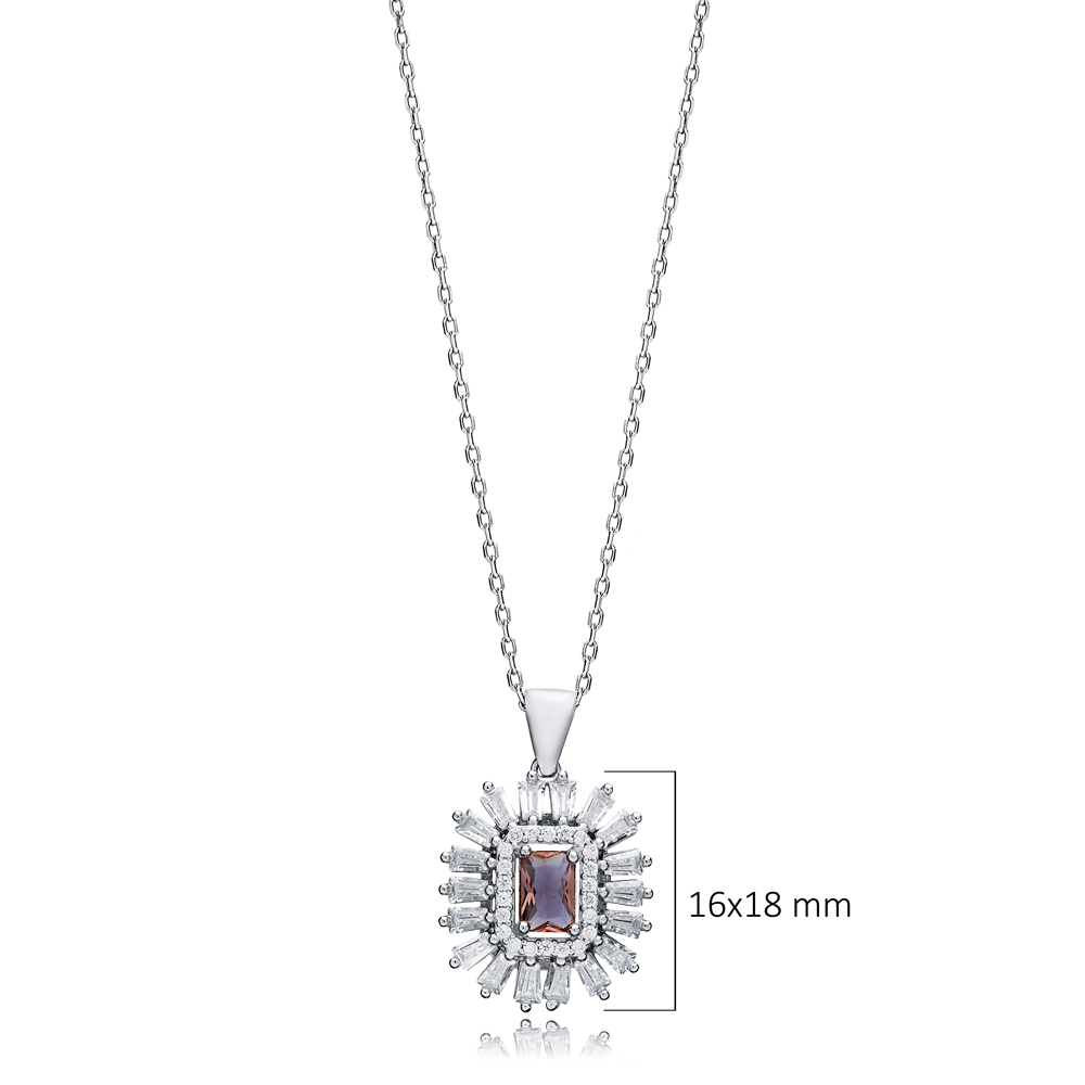 16x18 mm Baguette Design CZ Zultanite Necklace