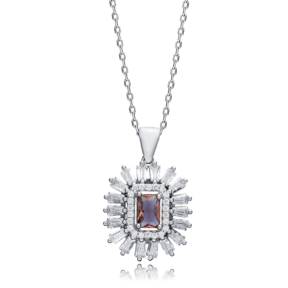 16x18 mm Baguette Design CZ Zultanite Necklace