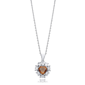 Heart Design CZ Stone Stony Zultanite Necklace