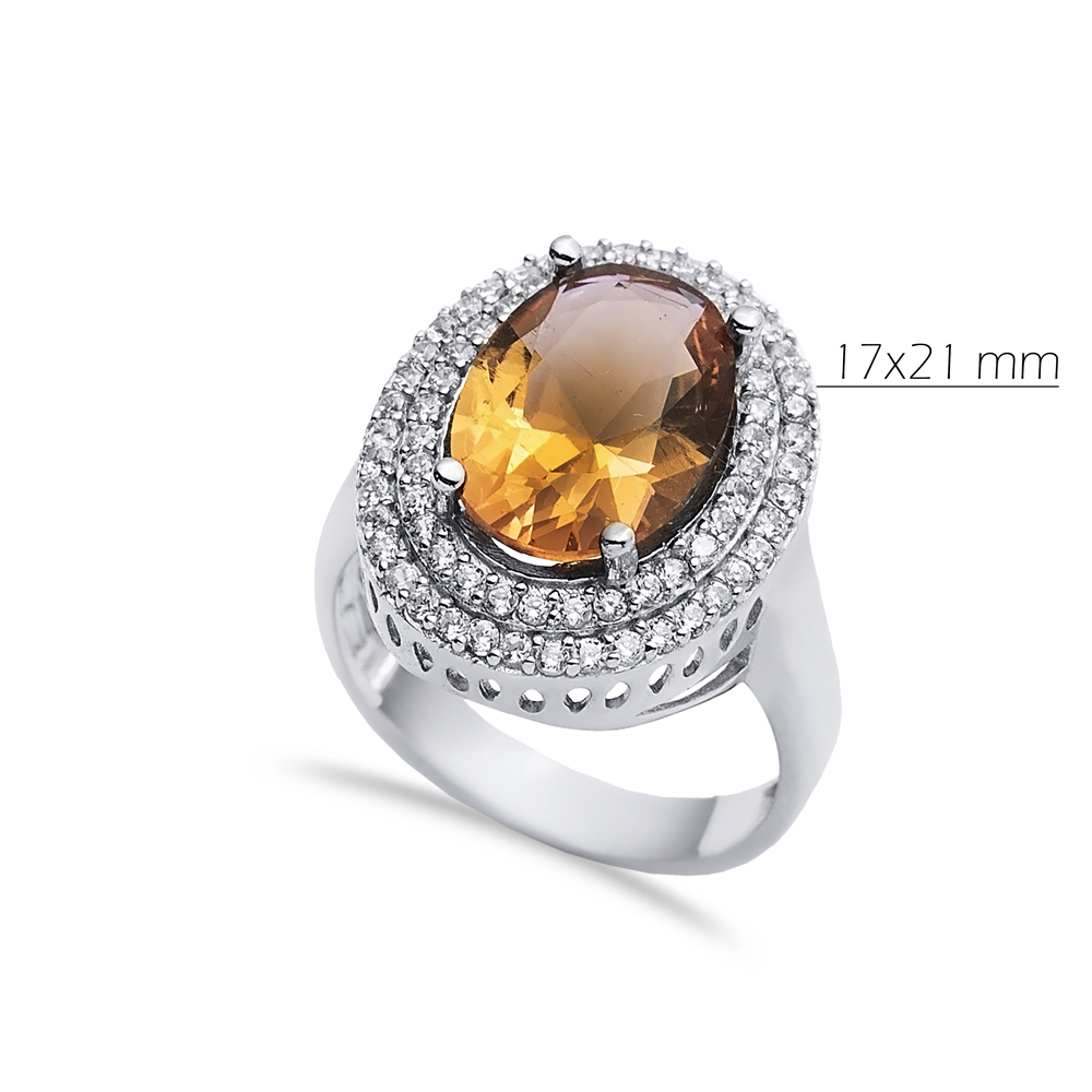 17x21 mm Oval Shiny CZ Silver Zultanite Ring