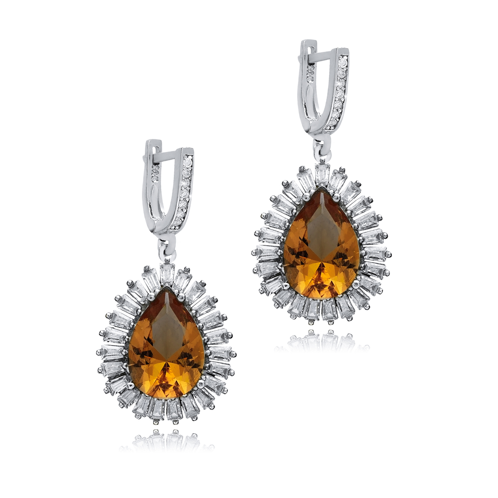 19x23 mm Pear Design Baguette Zultanite Earrings