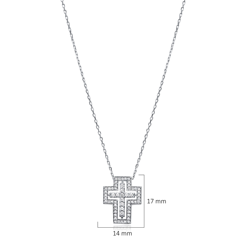 Cross Design CZ Stone Charm Necklace