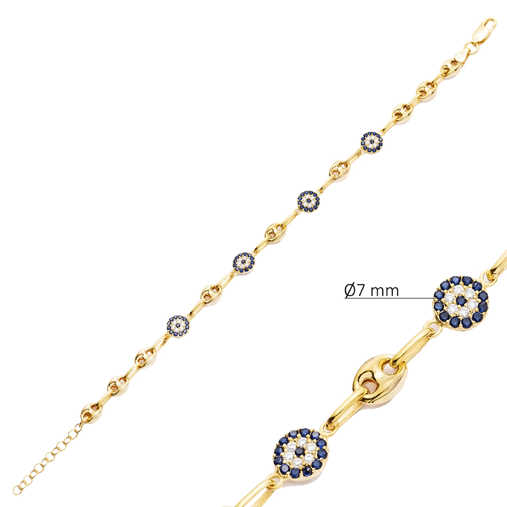 Evil Eye Design Elegant Silver Charm Bracelet