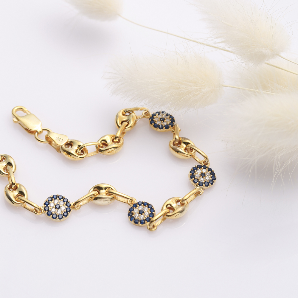 Evil Eye Design Elegant Silver Charm Bracelet