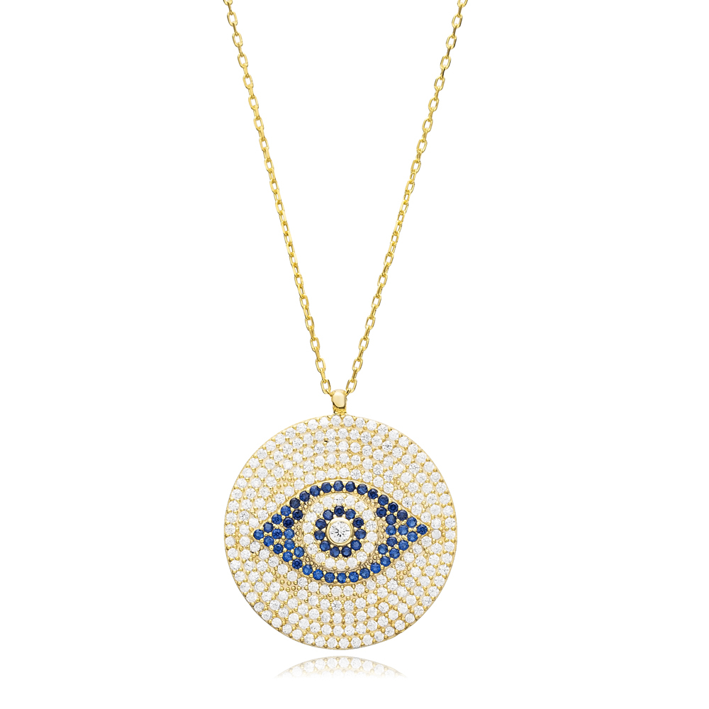 Round Shape Evil Eye Silver Charm Necklace
