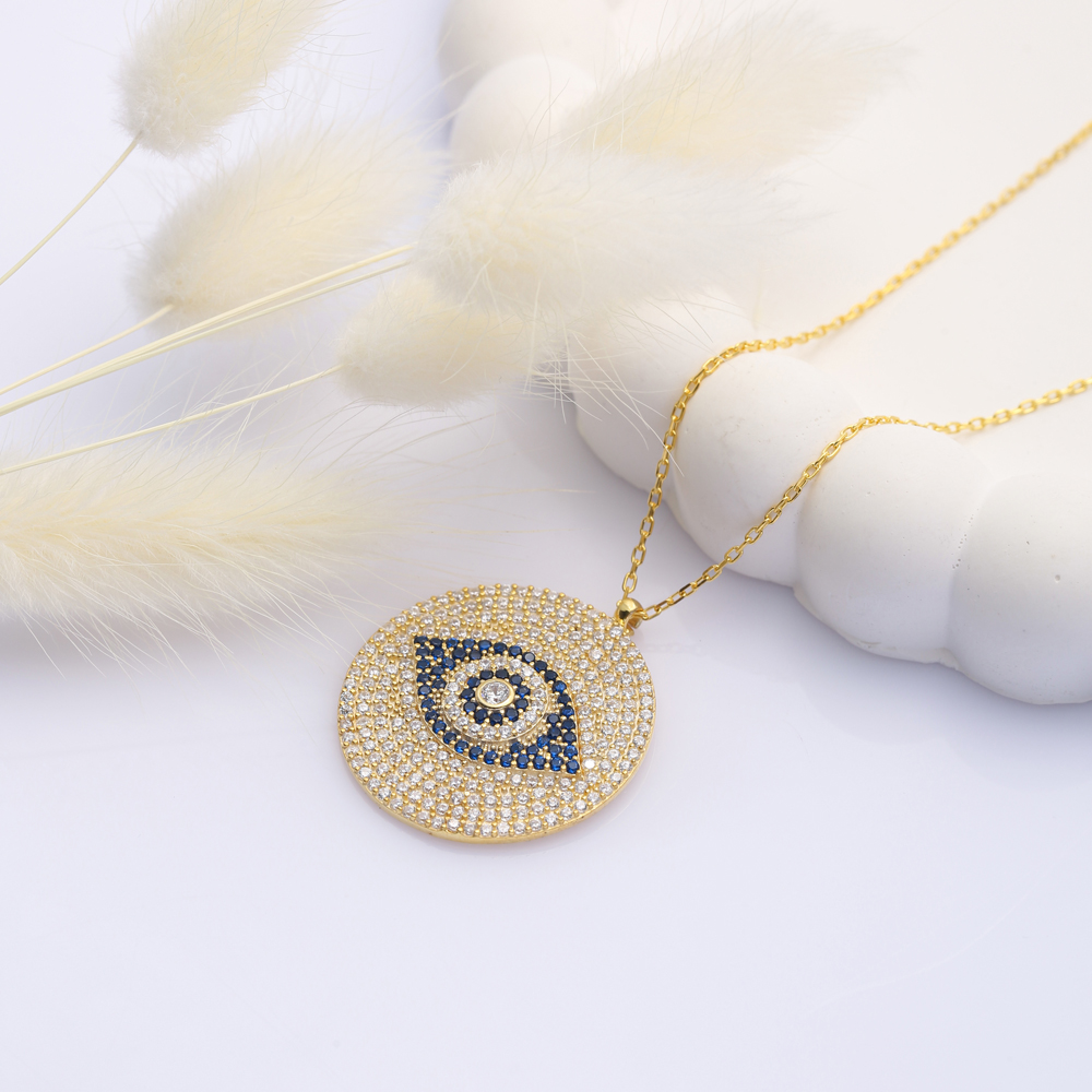 Round Shape Evil Eye Silver Charm Necklace