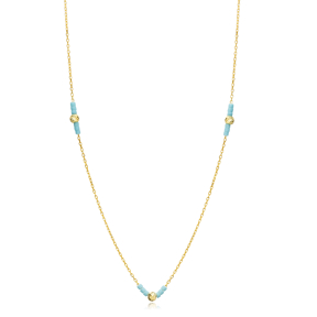 Minimalist Turquoise Beads Silver Necklace