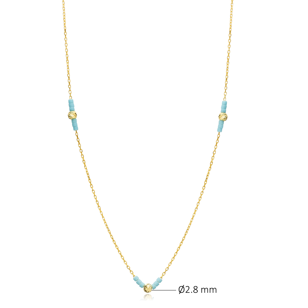 Minimalist Turquoise Beads Silver Necklace