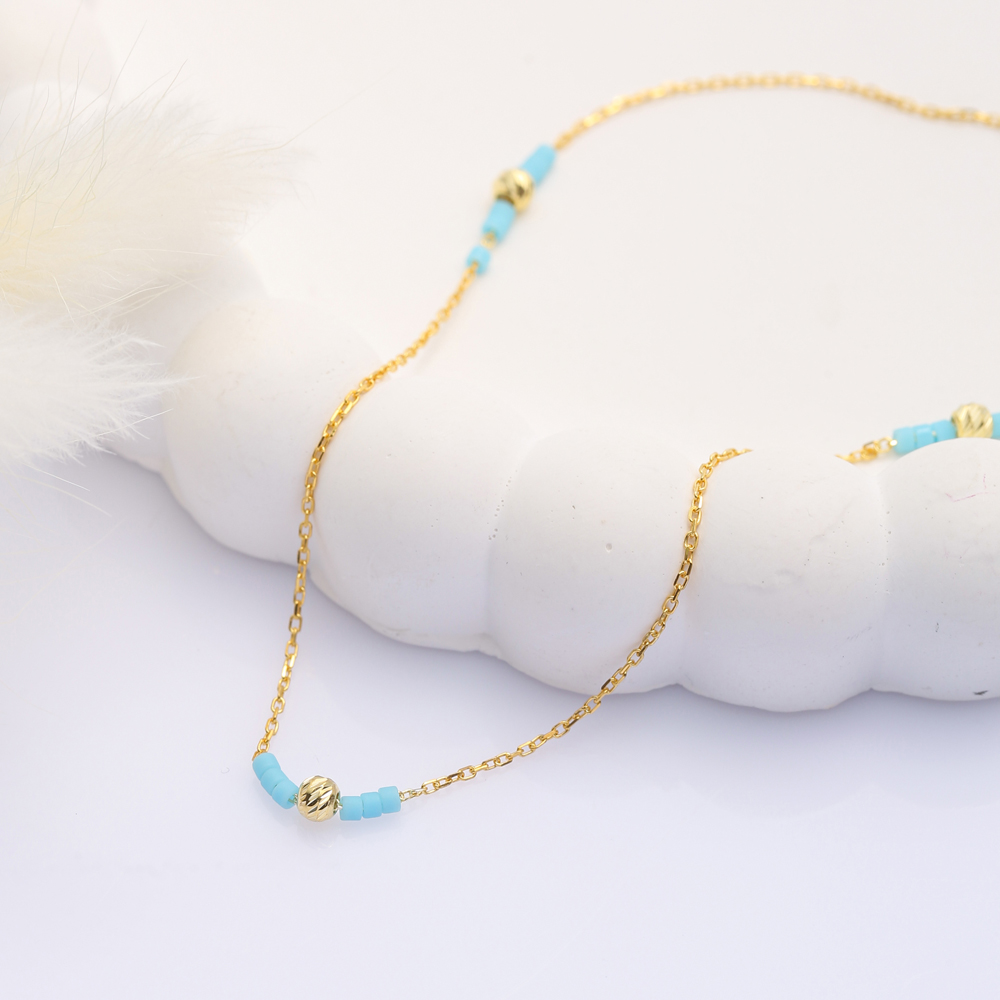 Minimalist Turquoise Beads Silver Necklace