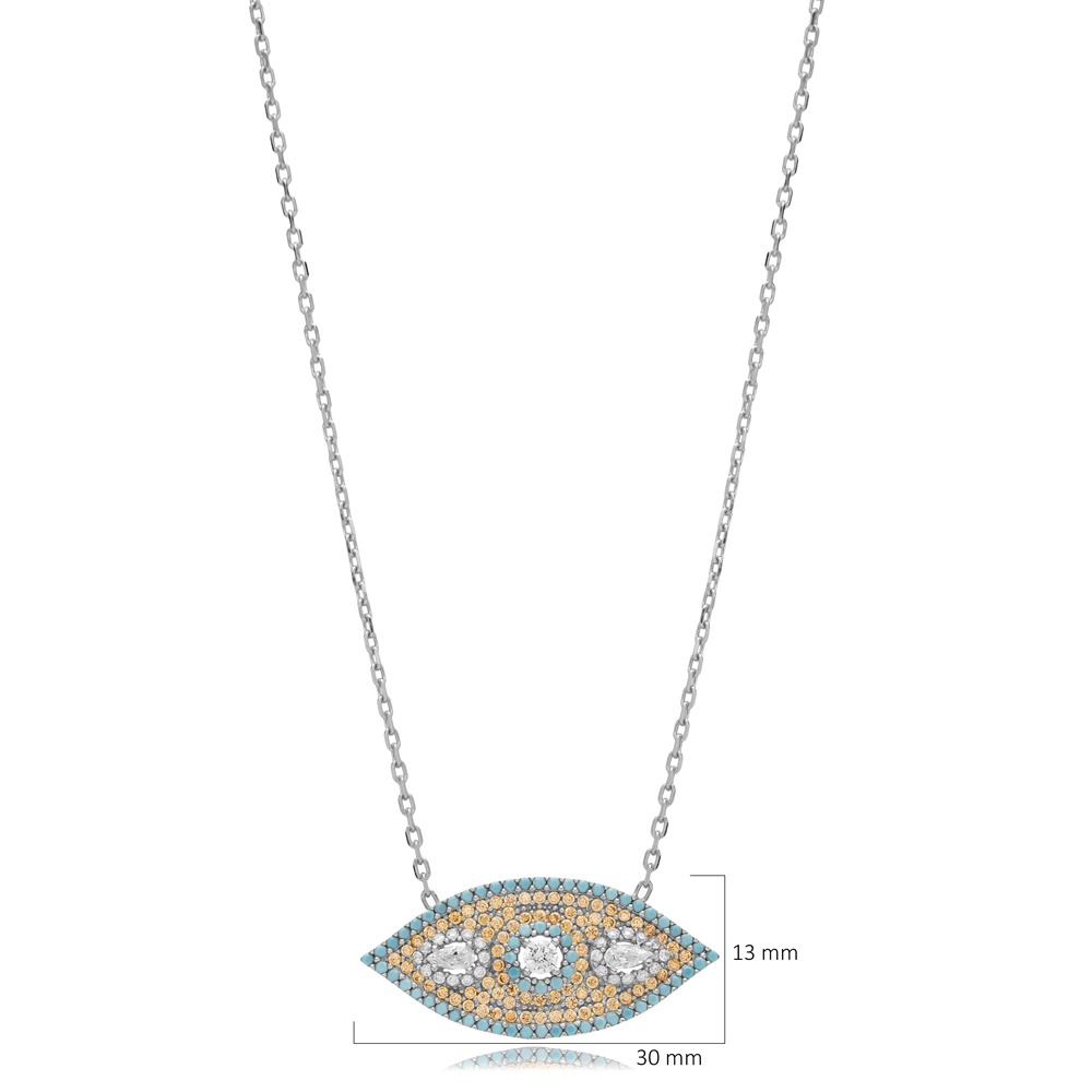Turquoise CZ Evil Eye Silver Charm Necklace