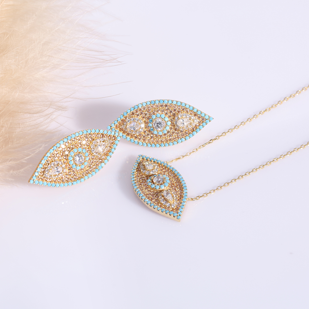 Turquoise CZ Evil Eye Silver Charm Necklace