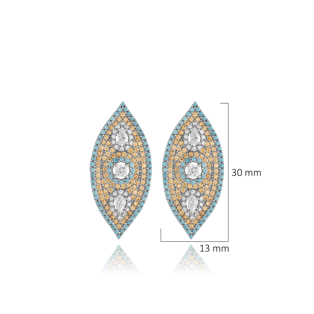 Turquoise CZ Stone Evil Eye Silver Stud Earrings