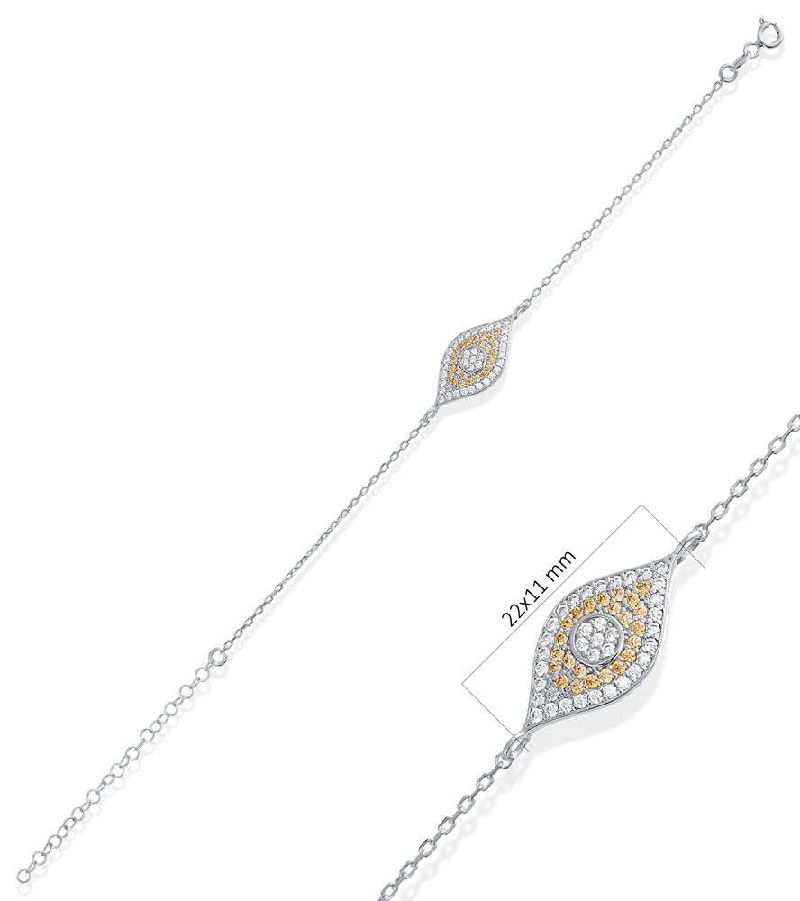 CZ Stone Evil Eye Design Whosale Silver Bracelet
