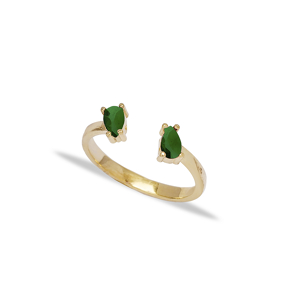 Emerald Stone Pear Adjustable Ring 925 Silver Sterling Jewelry