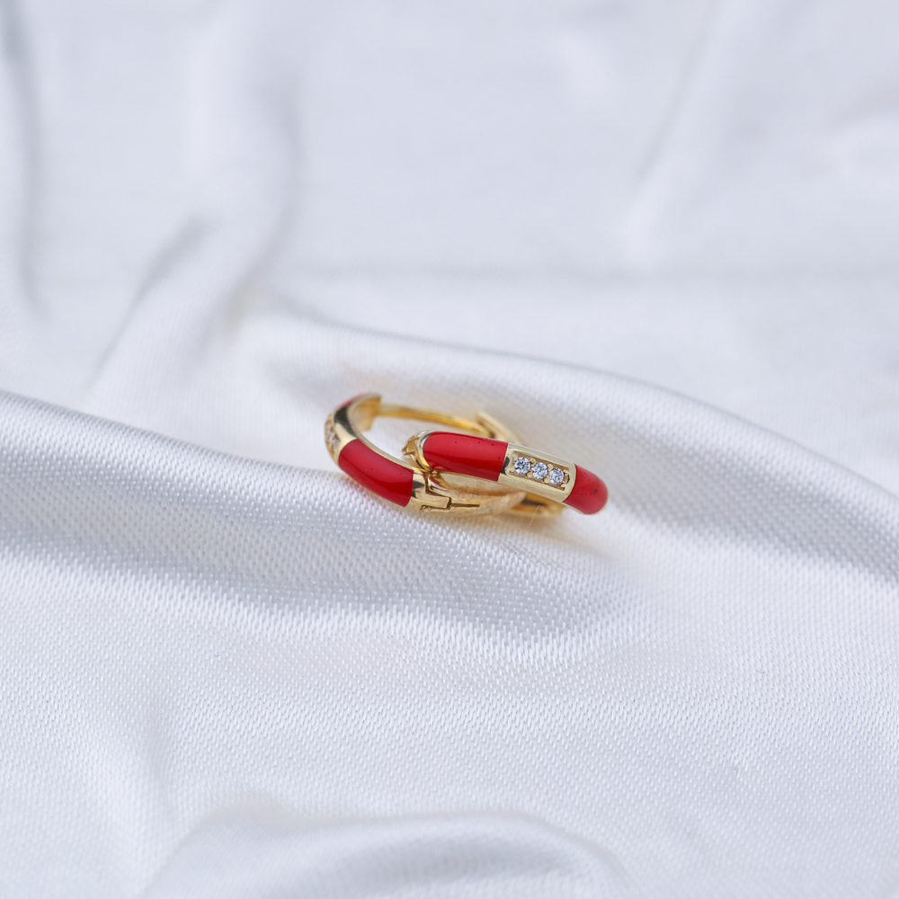 Red Enamel Wholesale Turkish 925 Sterling Silver Earrings