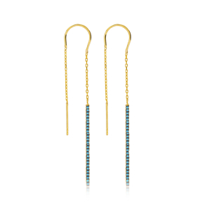Turquoise Thin Design Threader Earrings Wholesale 925 Sterling Silver Jewelry