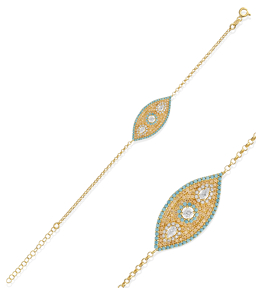 Evil Eye Turquoise CZ Stone Whosale Silver Bracelet