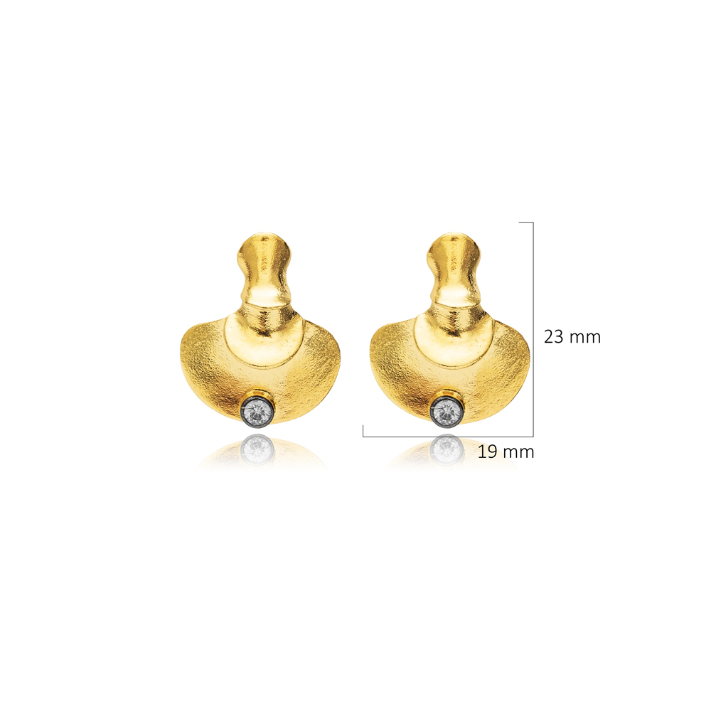 Vintage Design Silver 22K Gold Stud Earrings